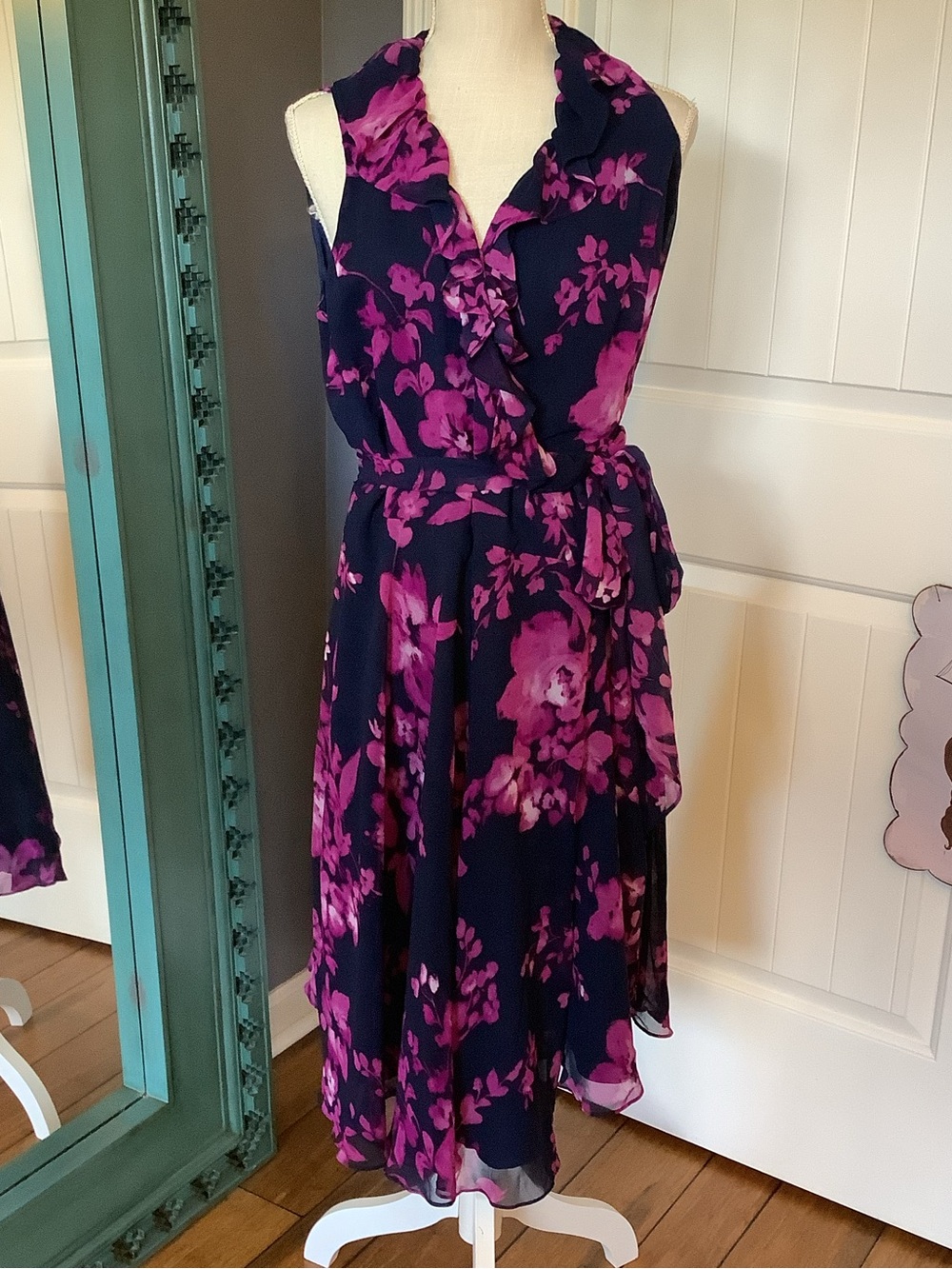 Ralph Lauren Navy & Magenta Floral Wrap Dress